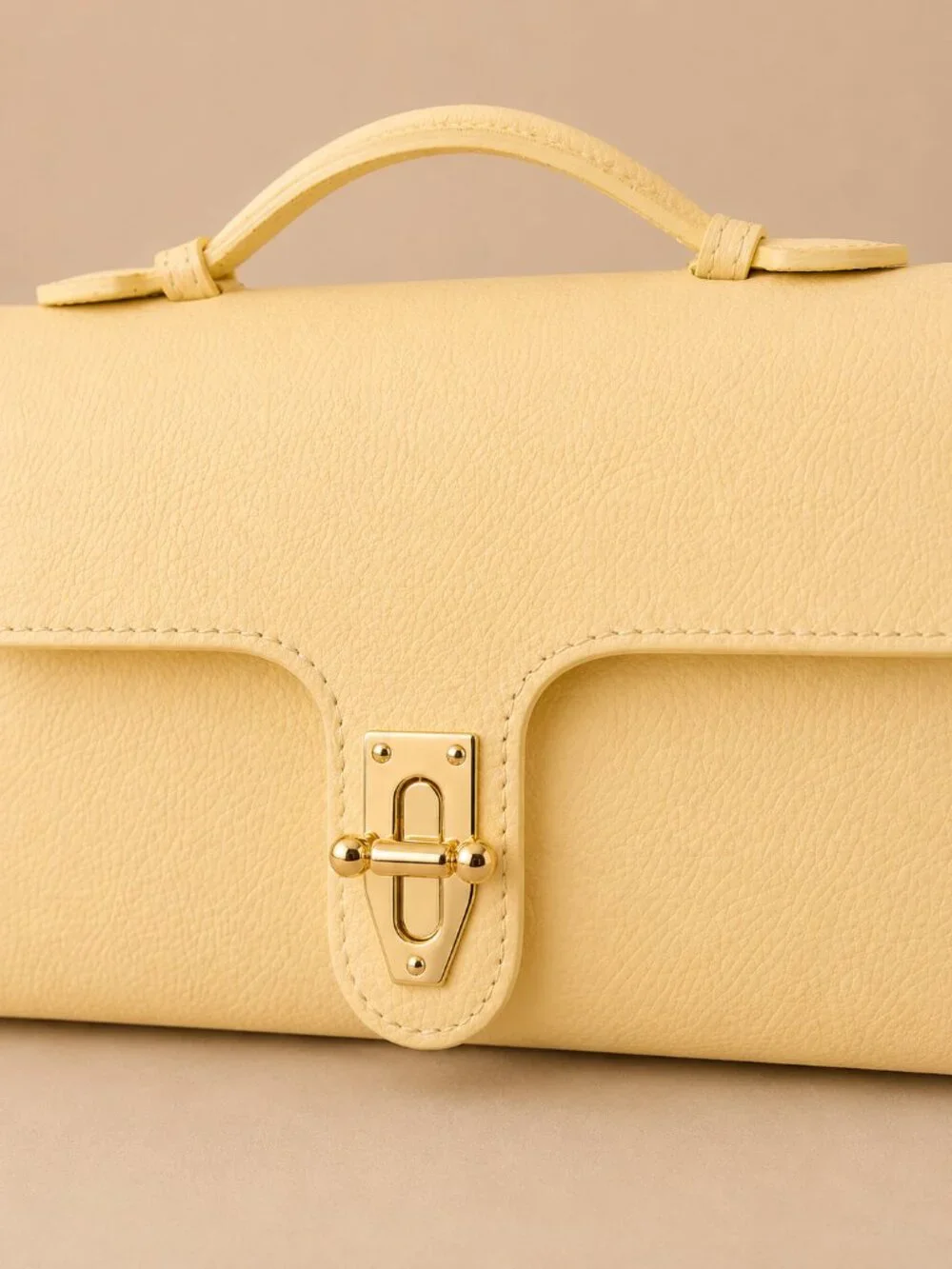 Italian Leather Structured Top Handle Satchel, Butter Yellow Crossbody Bag